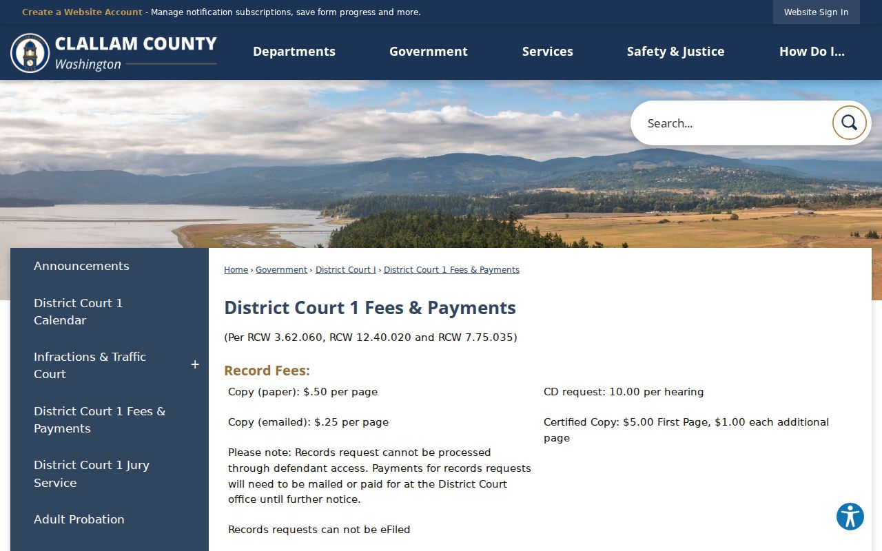 Clallam County court record fees at District Court I