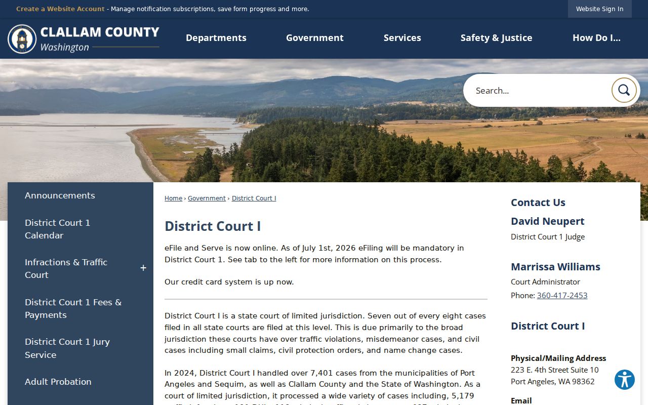 Official Clallam County District Court I traffic court page