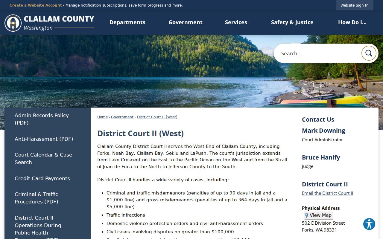 Official Clallam County District Court II West End page