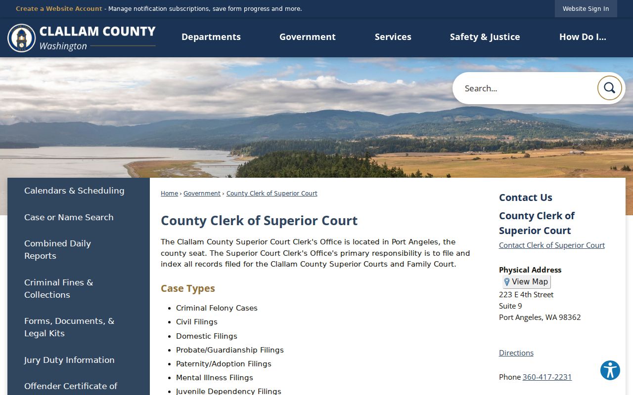 Official Clallam County Superior Court Clerk page