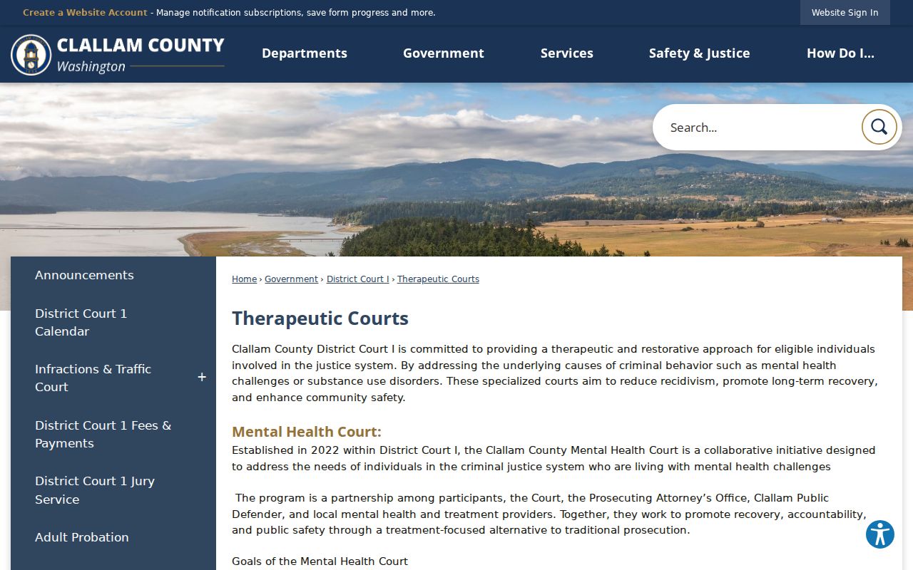 Clallam County criminal docket therapeutic court page