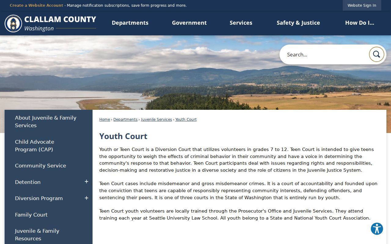 Clallam County criminal docket Youth Court page