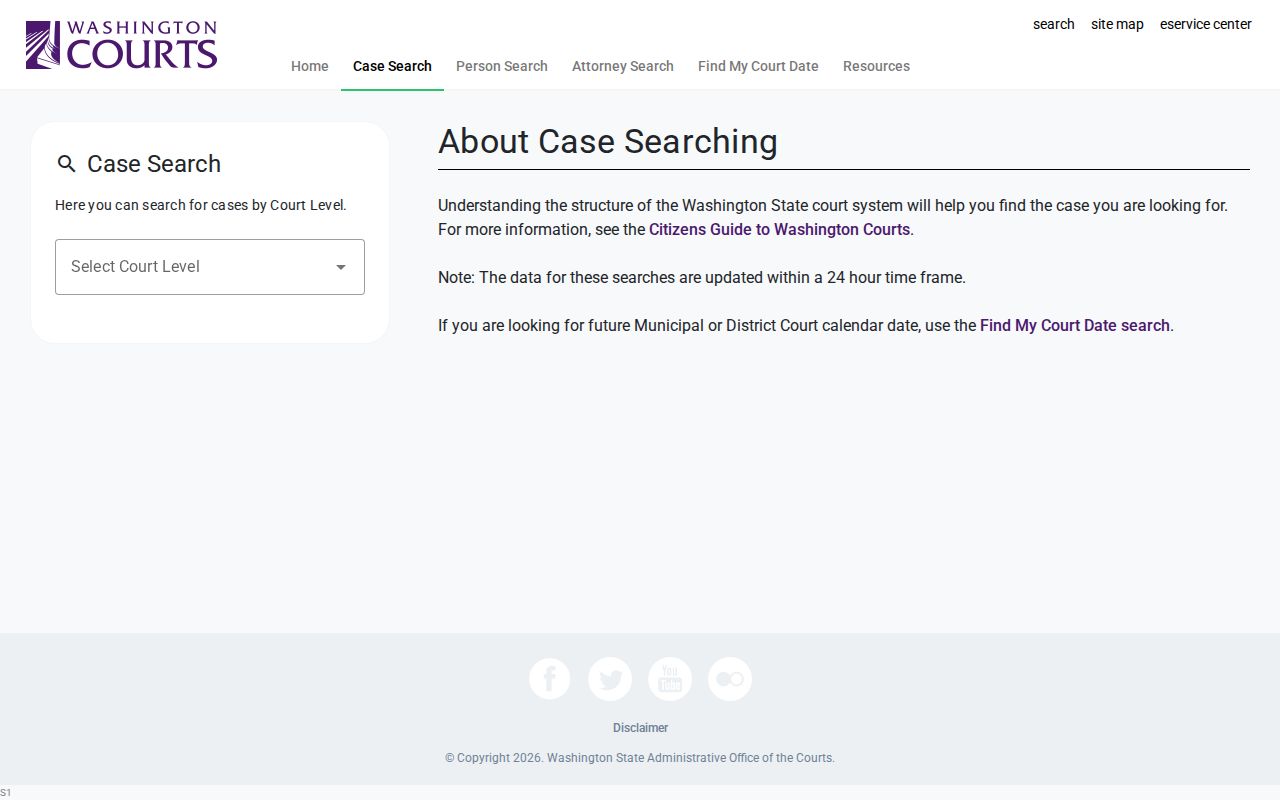 Clallam County case lookup fields in Washington Case Search