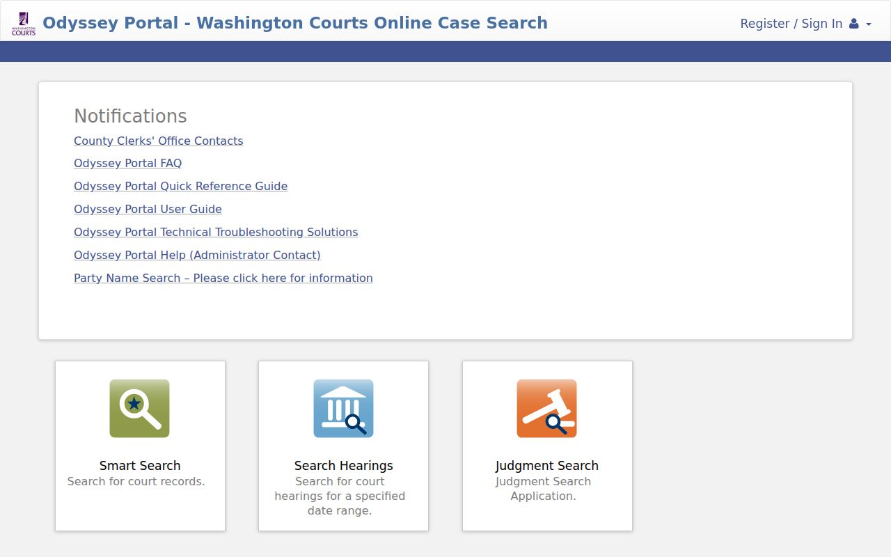 Clallam County case lookup through Washington Odyssey Smart Search